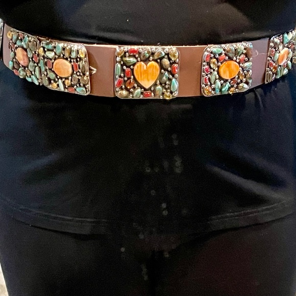 Spectacular Sterling Silver Concho Belt full of Turquoise, Coral, Amber and more - Picture 12 of 12